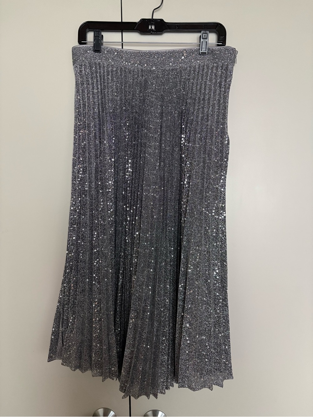 Milly Silver Metallic Pleated A-Line Skirt